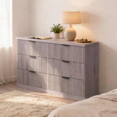 6-Drawer Double Dresser For Bedroom, 54.2" Wide Chest Of Drawers With Fluted Panels, Transitional Storage Dresser by Ebern Designs