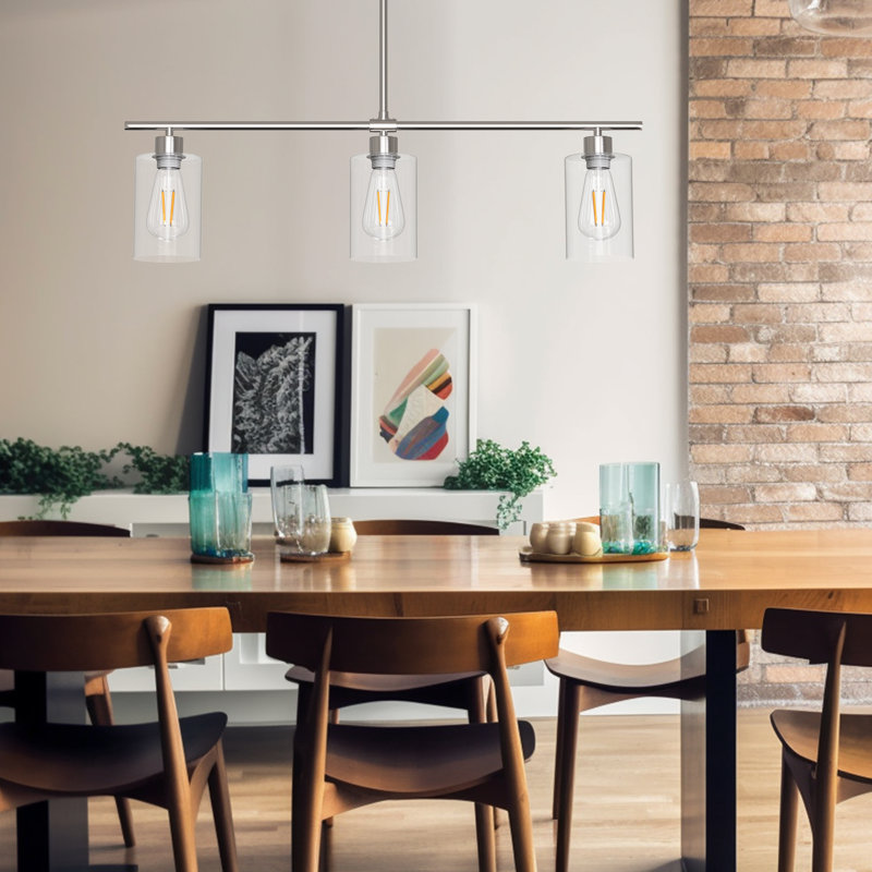 Luminaire suspendu pour îlot de cuisine industriel à 3 lumières avec abat-jour en verre transparent de 4 po Alorie