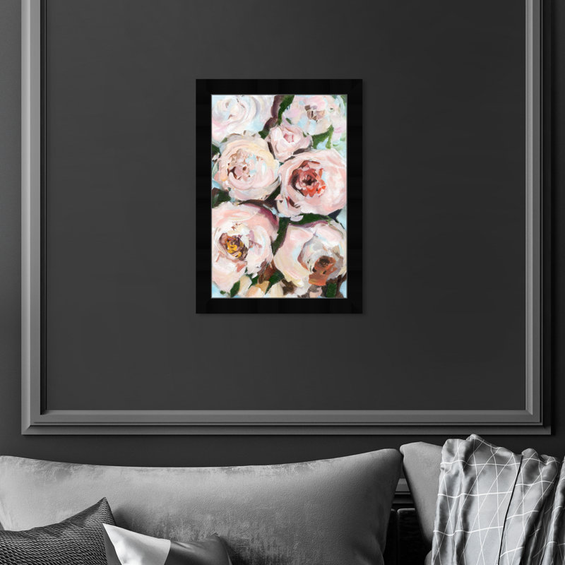 Magnifiques pivoines - peinture encadrée, Cadre noir, H 17 po x l 12 po