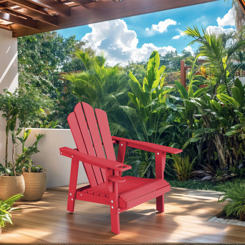 Devito All-Weather Resistant HDPE Plastic Oversize Adirondack Chair, Red