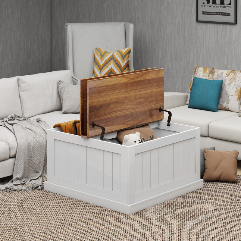 31.5" Farmhouse Coffee Table, Square Wood Center Table with Hinged Lift Top