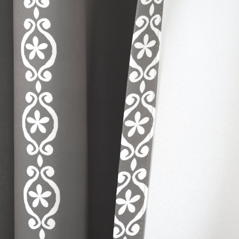 Room Darkening Curtain Pair, Gray/White