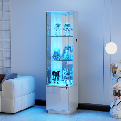 Mirror Display Cabinet with Lock, LED Lights, Motion Sensor and Storage Cabinet
