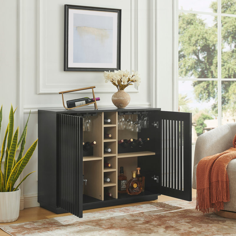 Buffet avec porte-verres et porte-bouteilles, Noir