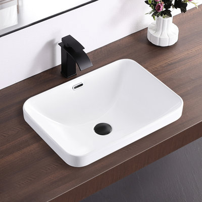 Lavabo de salle de bain rectangulaire semi-encastré de 21 po avec trop-plein, blanc