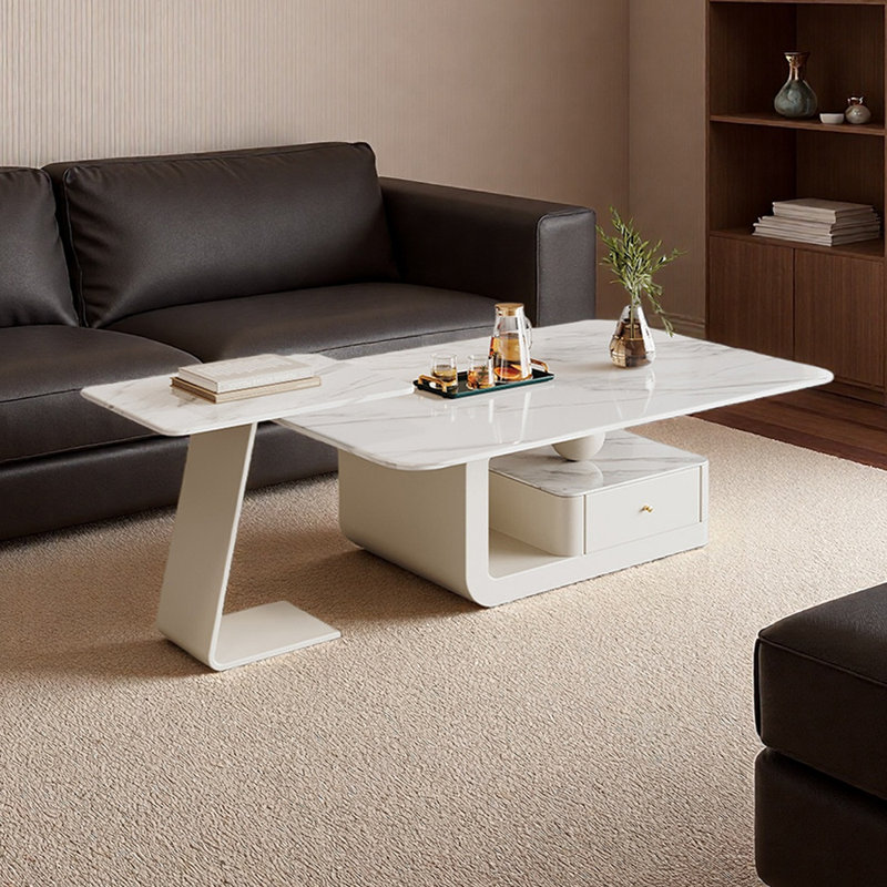 Ensemble de tables basses avec tiroir Minimalisme, H 16,53 po x L 27,55 po x l 51,18 po, Blanc / gris clair, Blanc
