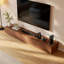 Modern Tv Stand With Abstract Coffee Table Set For Living Room, Walnut