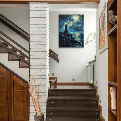 Toile, art mural, sirène, peinture, paysage côtier, nuit, paysage, encadré pour salle de bain, salon, océan, moderne, bureau à domicile, décoration murale, 16 po x 24 po