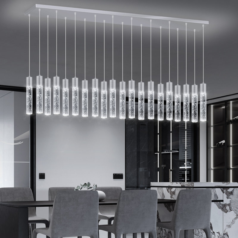 20-Light Modern Crystal Rectangular Led Chandelier Silver, Silver