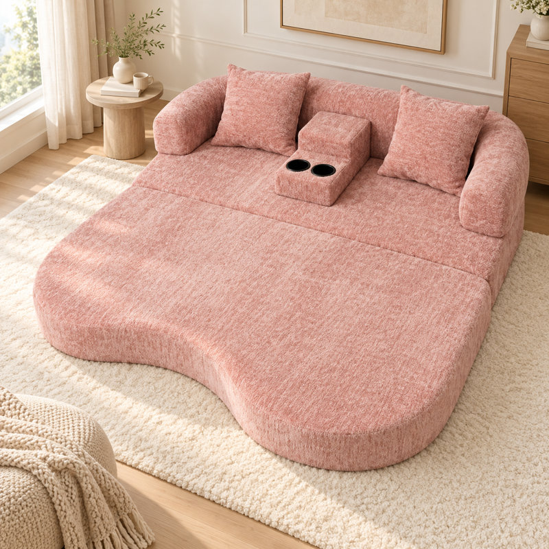 Upholstered 70.07 " Chenille Sofa, Pink