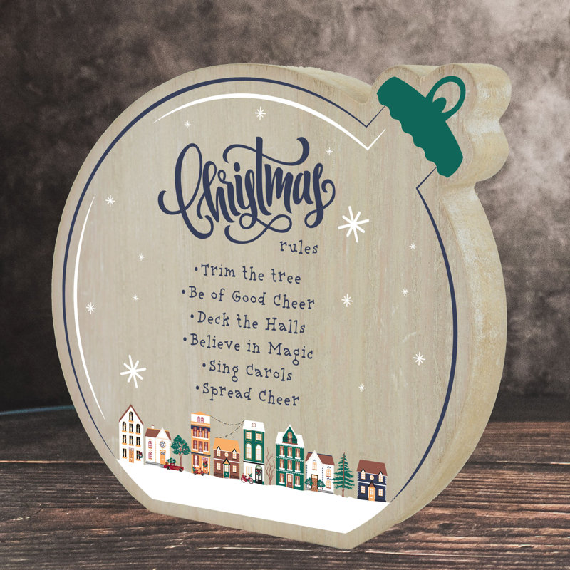 Xmas Christmas Rules Wooden Bauble Block