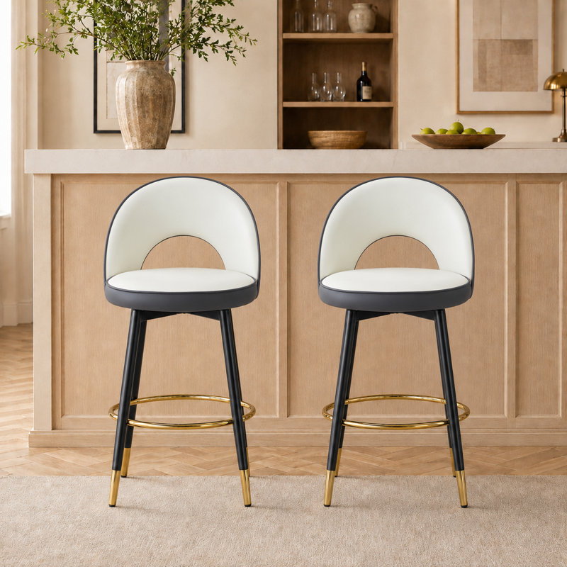 Ensemble de 2 tabourets de bar réglables et pivotants, chaises de bar rembourrées modernes avec pieds en métal, îlot de cuisine et sièges de bar