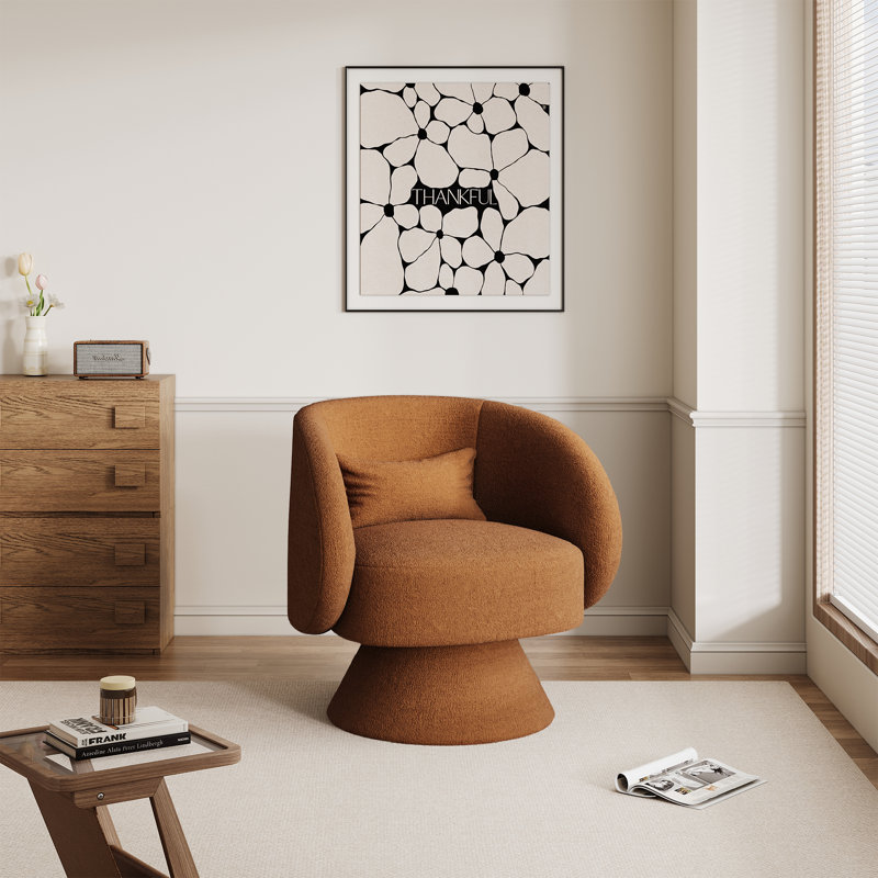 Modern Upholstered Swivel Barrel Chair, Caramel Teddy