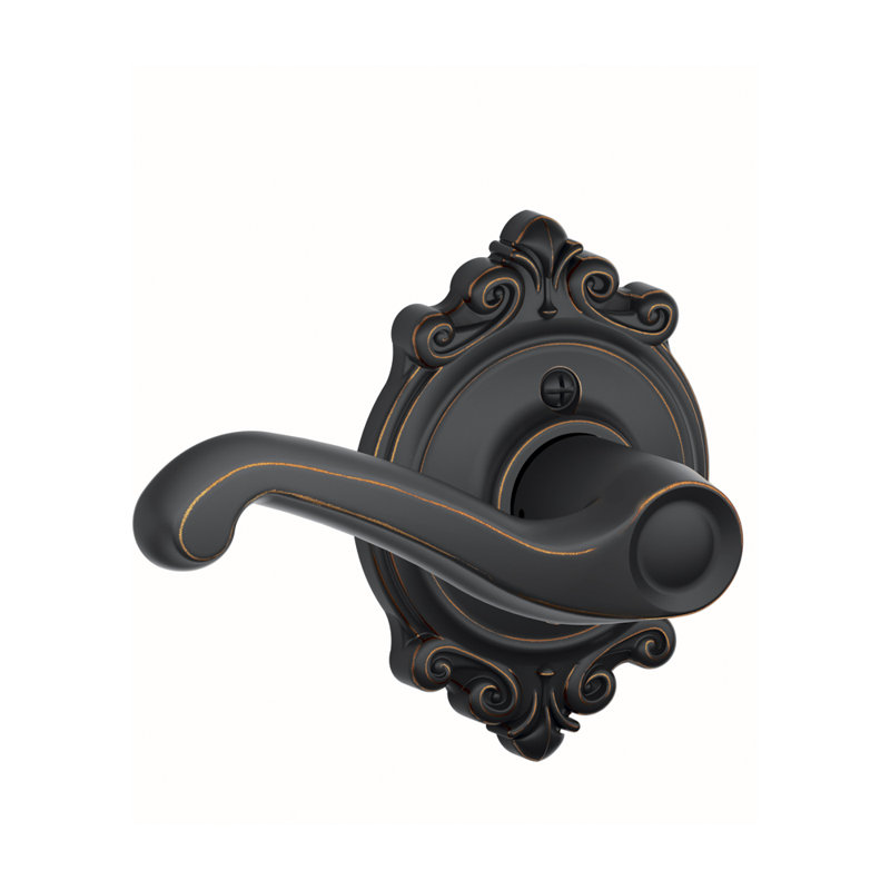 Flair Lever with Brookshire Trim Non-Turning Lock, Aged Bronze, Right