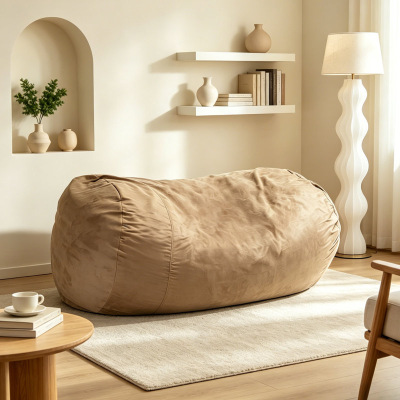 Jasper 8-foot Extra Large Cylindrical Bean Bag, Suede-like Soft Foam Filled, Removable Machine Washable Cover With Childproof Zipper, Traditional Style For Living Room Teen Room, Dark Grey