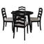 Ensemble de salle à manger 5 pièces avec table ronde noire et chaises à dossier à lattes horizontales noires rembourrées-617992807