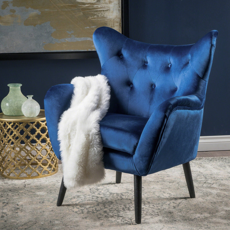 Chaise avec accoudoirs en velours Mid-Century, Marine, Noir