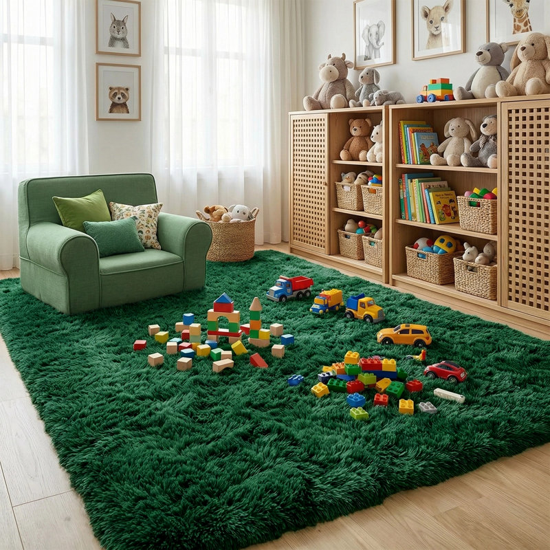 Tapis moelleux moelleux vert moelleux pour chambre à coucher, Rectangle 96 po x 60 po
