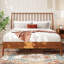 Grand lit plateforme à broches en bambou brun chaud de style moderne Mid-Century bohémien, sans sommier-1043934472-1043934475