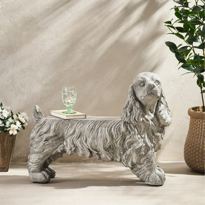 Charming Patio Statue - Enhance Your Outdoor Area Crafted From Cast Stone Enchanting Dog Design With Fine Hair And Intricate Face Weather- Gray Finish by Astoria Grand