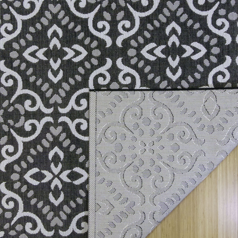 Solterra Cotto Black White Cream Traditional Scrolled Tile Flatweave Polypropylene Indoor/ Outdoor Area Rug