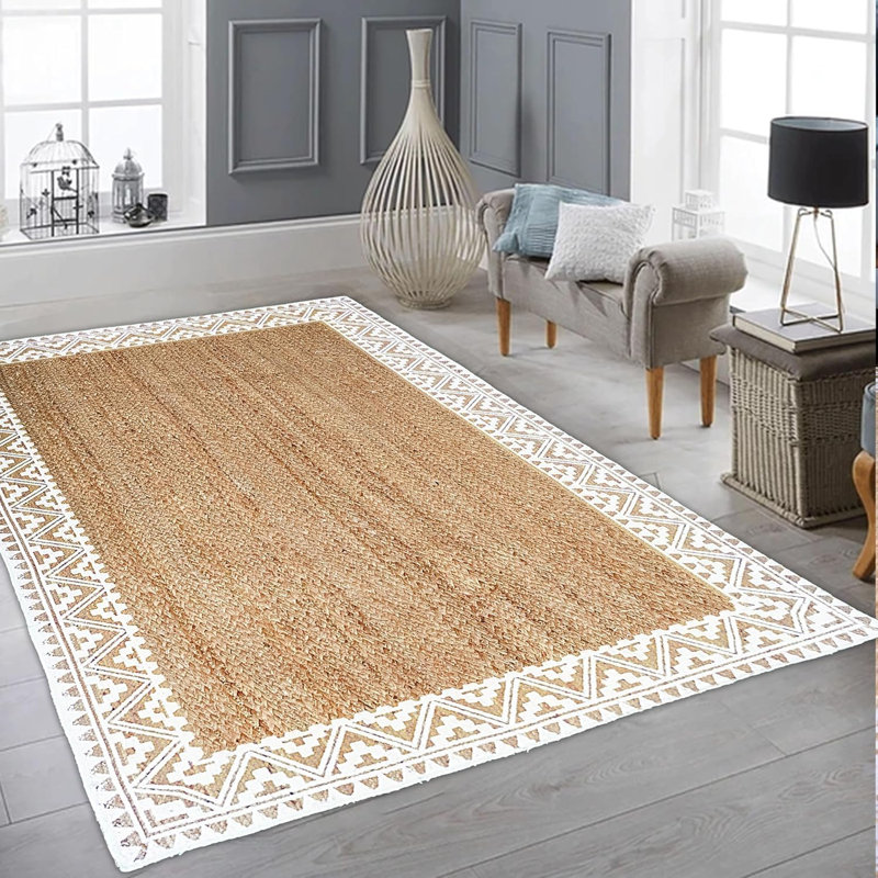 Hand Braided Natural Jute Printed Tishon, Rectangle 6' x 9'