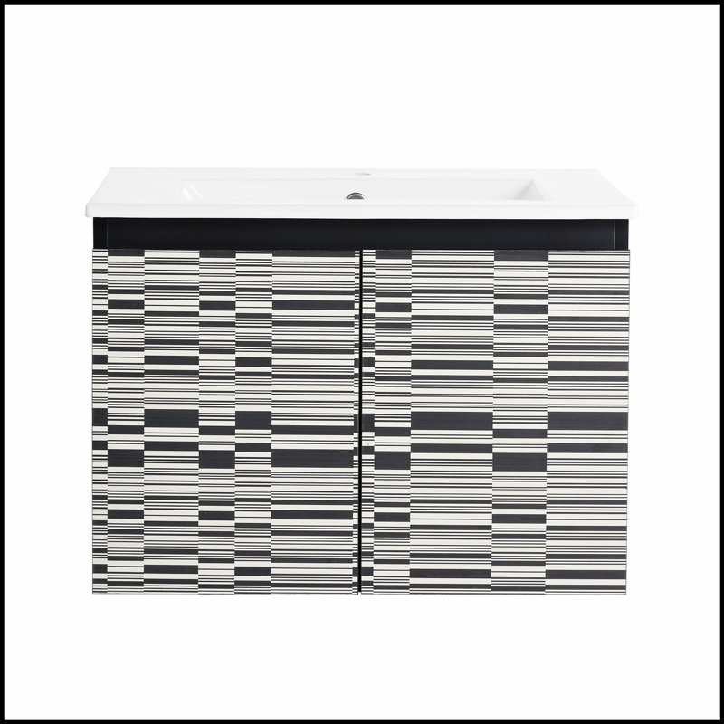 Meuble-lavabo mural 24 po avec lavabo en céramique et porte d'armoire à fermeture en douceur, parfait pour les salles de bain modernes et compactes.