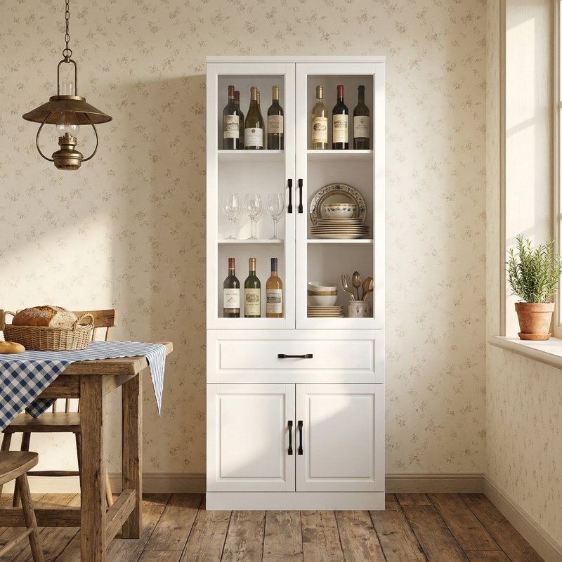 Armoire de salle à manger blanche multifonctionnelle - porte en verre + tiroir + conception anti-déversement