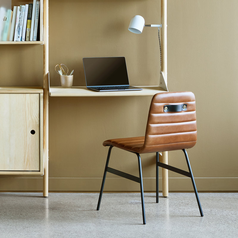 Lecture Series Dining Upholstered Chair, Saddle Black Genuine Leather