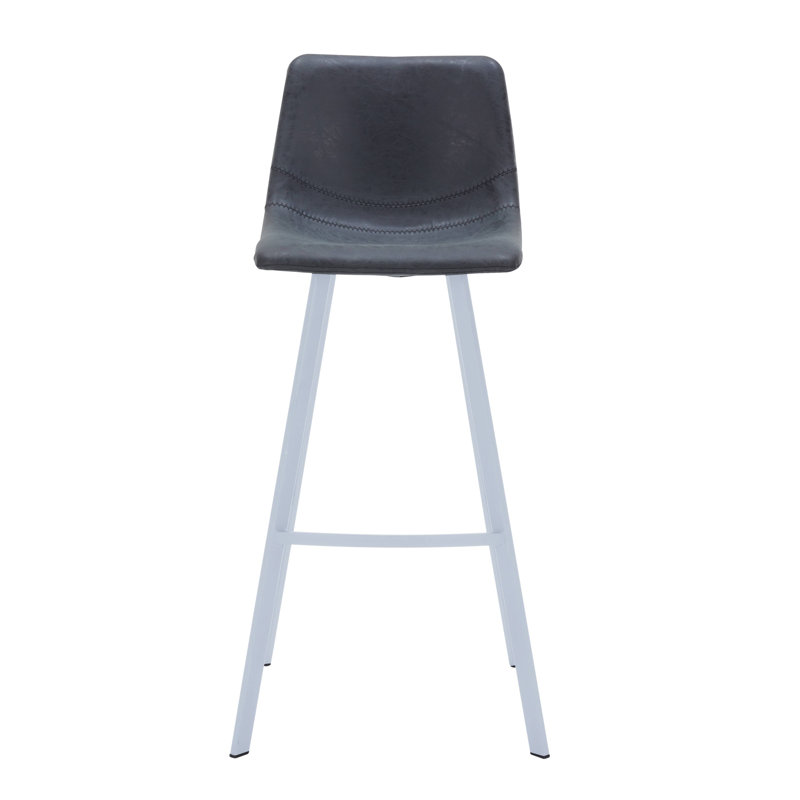 Tabouret de bar 41 po en cuir avec pieds en acier inoxydable, Noir anthracite, 1