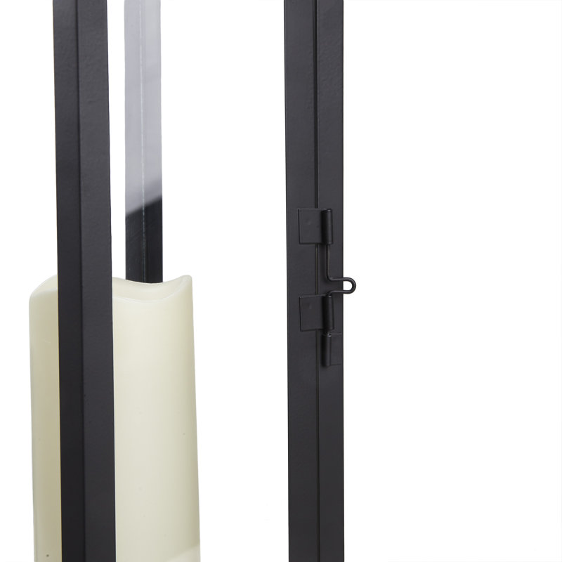 Black 18" Hanging Iron Candle Lantern with LED Lights