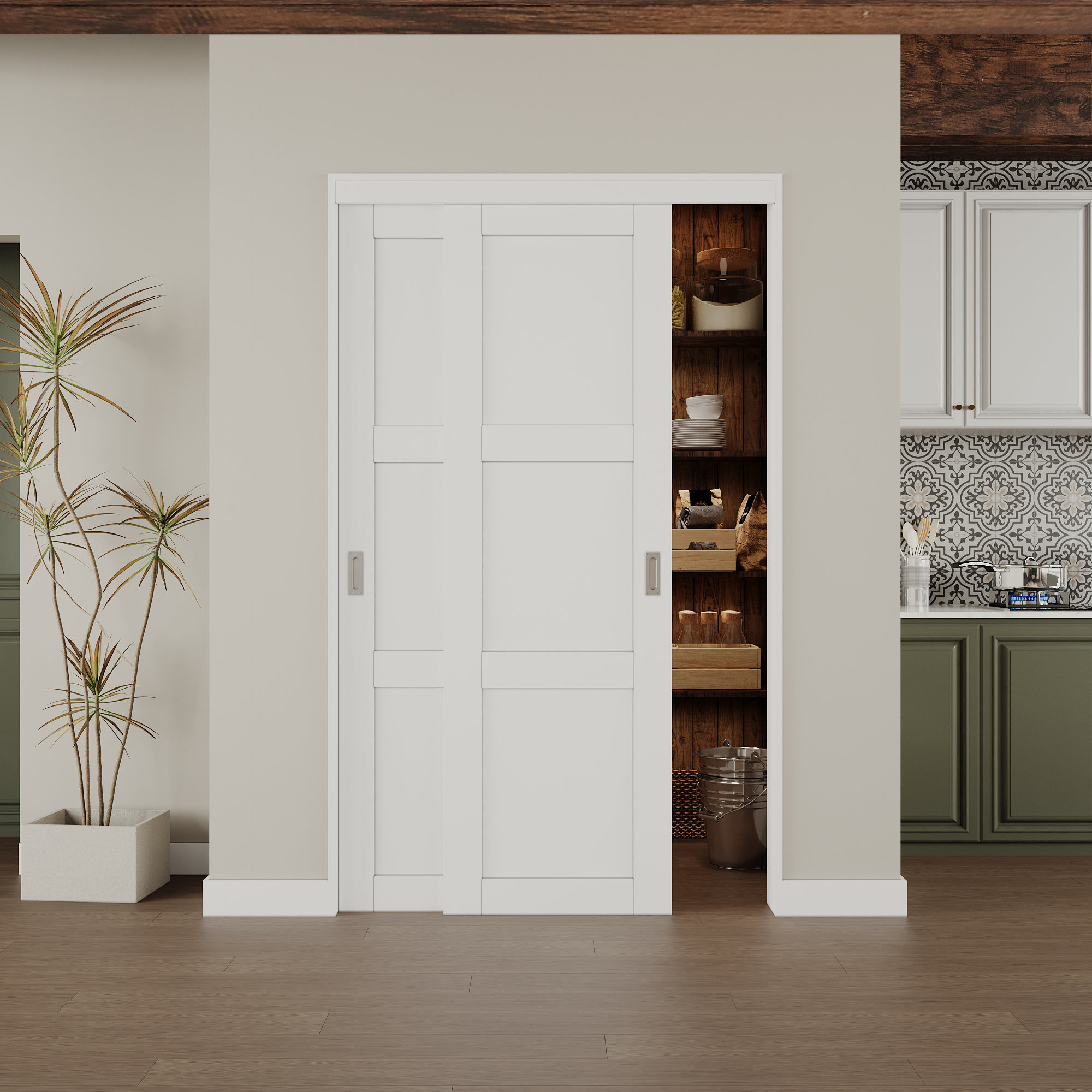 Home Worthy Paneled Pantry Closet Sliding Doors with Handles \u0026 Hardware Kit  \u0026 Reviews | Wayfair, image size:2000x2000