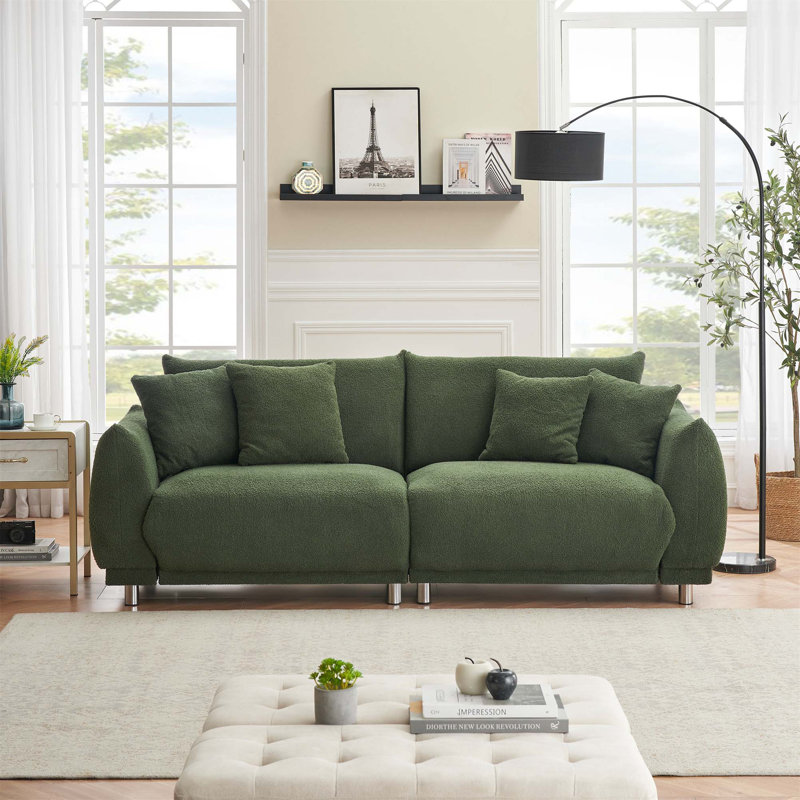 Canapé modulaire à accoudoirs arrondis 86,6 po Ambus, Tissu vert