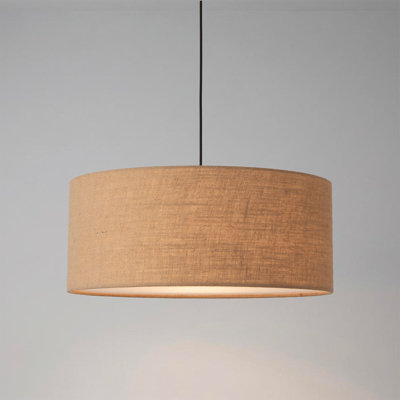 Stretch Pendant, Burlap Shade, Weathered Brass