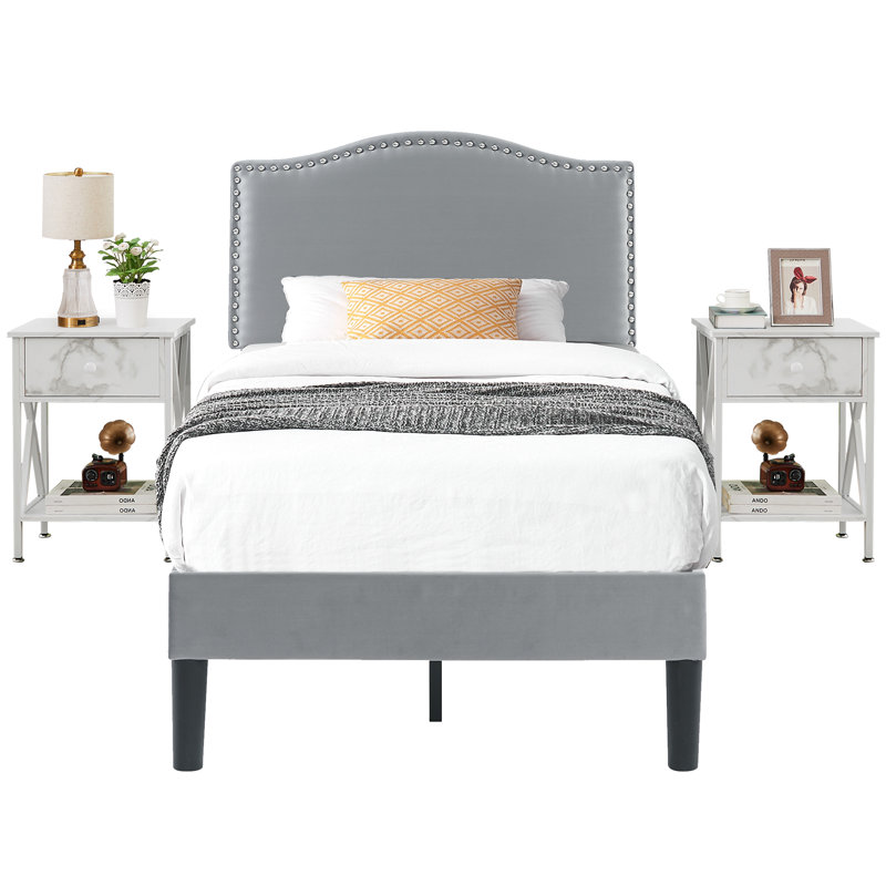 Polizzi Steel Piece Bedroom Set, Dark Gray/White, Twin