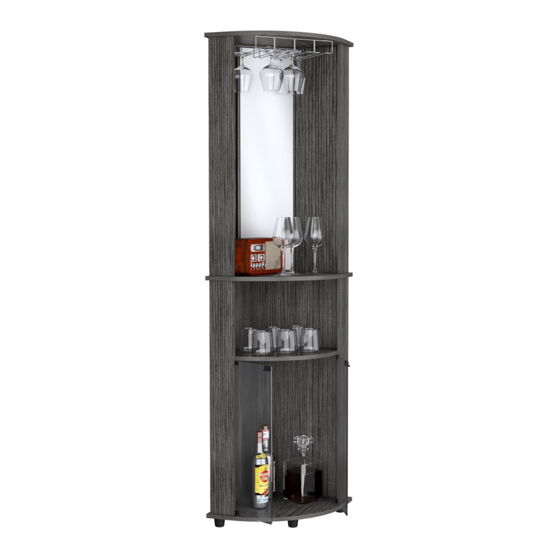 Chicago Corner Bar Cabinet, Rack, Glass Door, Light Gray