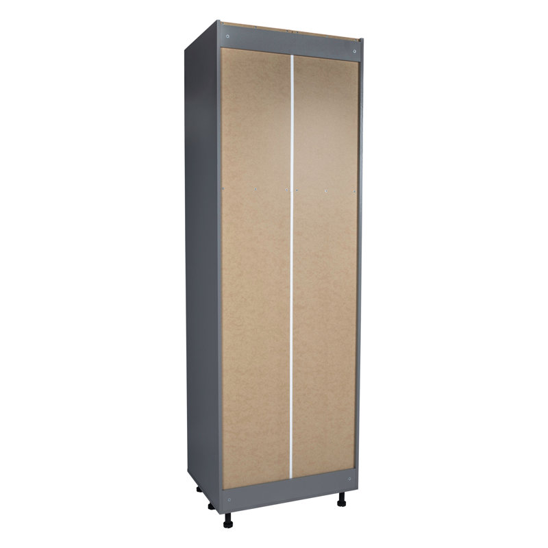 Armoire utilitaire 36 po x 96 po - Quatre portes - Avec porte en teck naturel, H 84 po x l 24 po, Gris