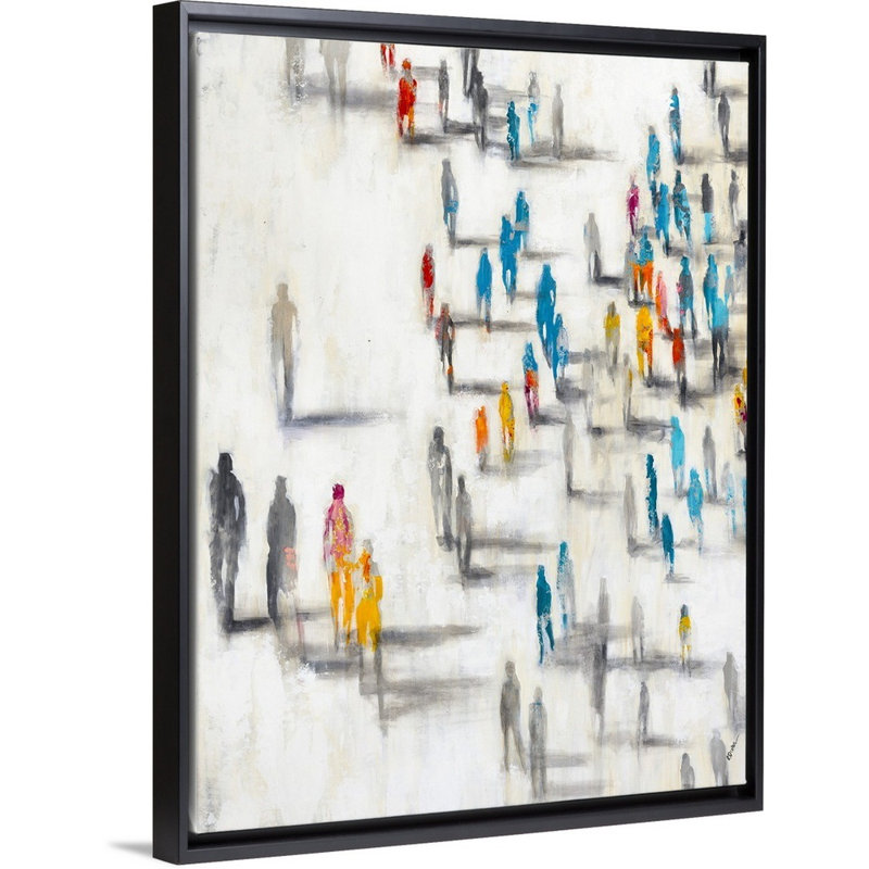 «Past and Présent City», peinture sur toile, H 41,7 po x l 31,7 po x p 1,75 po, Cadre flottant noir