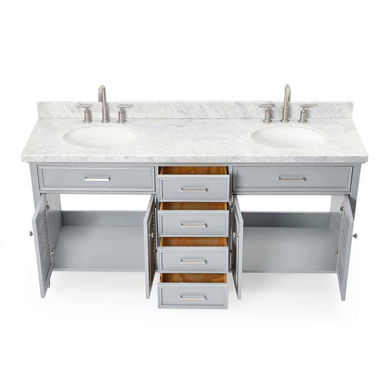 Kensington 73'' W Double Vanity, Gray, Oval, Pure White Quartz