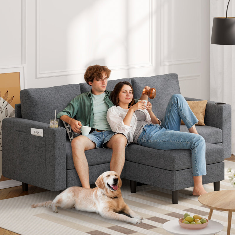 Modern L-Shaped Sectional Sofa with Chaise USB Charging Port and Storage, Gray Linen