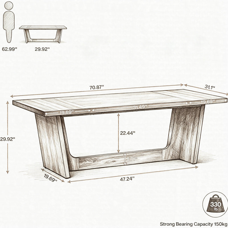 70.8-Inch Executive Desk, Wood Study Computer Desk Writing Table, Large Industrial Office Table, Brown