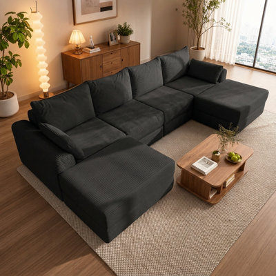 Soft Cushion Sofa Set, Diy Sofa Set, Four-Person Sofa With Two Footrests, Sofa Set Designed For Living Room, Apartment, Bedroom，Grey