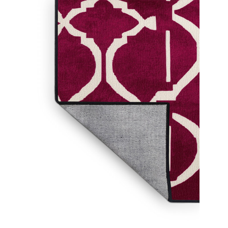 Machine Washable Trellis Red Area Rug, Round 5'