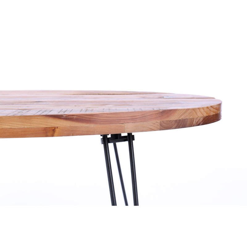Console ovale en bois récupéré - bois massif naturel, élégante table de salon pliable chic