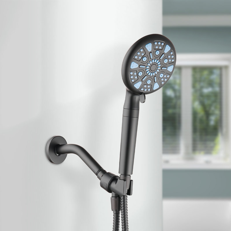 Pomme de douche multifonctionnelle à 9 jets avec filtre, Power Wash intégré, Noir mat