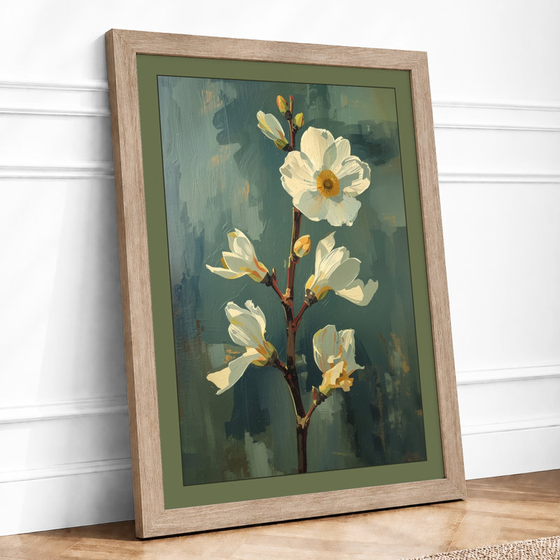 Wild Roses In Teal Botanical - Print, A2 - 59.4 x 42.0 cm, Oak
