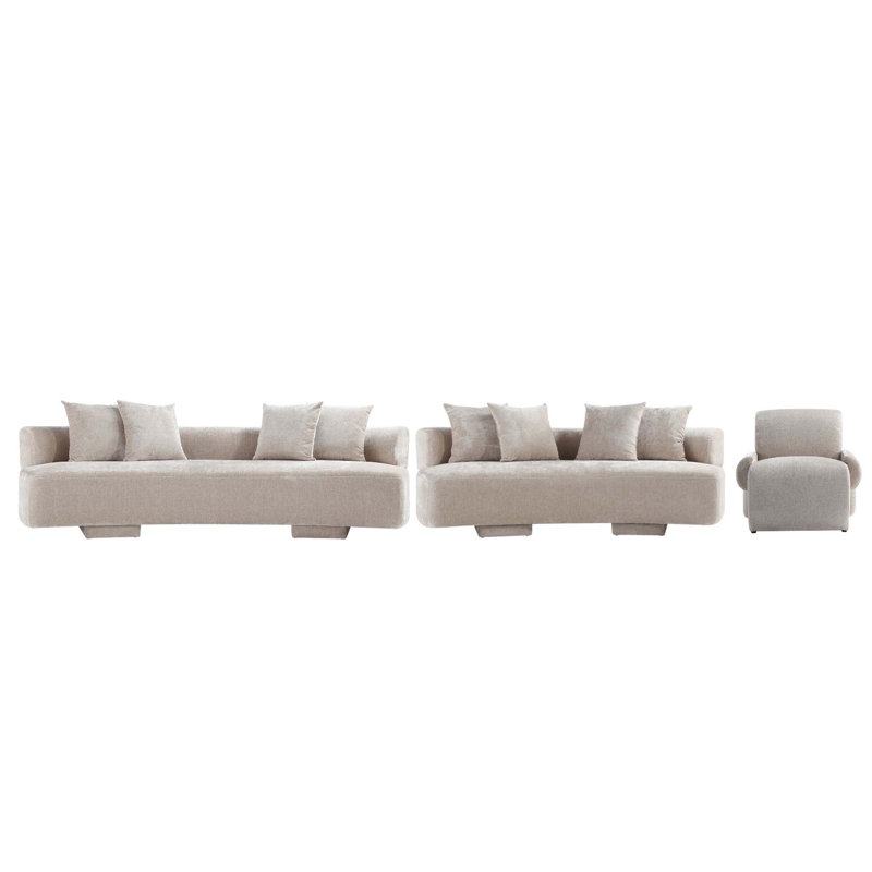 Giovedi 3-Piece Modern Chenille 112" Sofa, 90.6" Sofa, and Accent Chair Set, Giovedi Beige Chenille