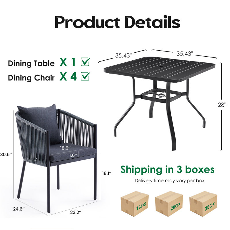 Ensemble repas pour 4 personnes Deasiah, Noir/gris