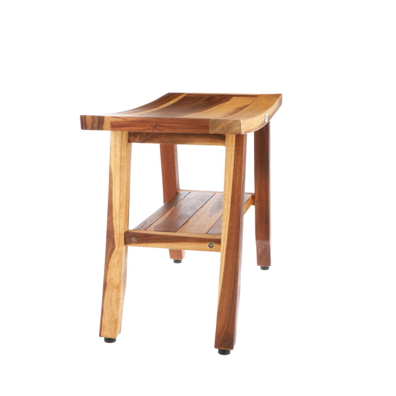 24" Teak Wood Shower Bench with Shelf