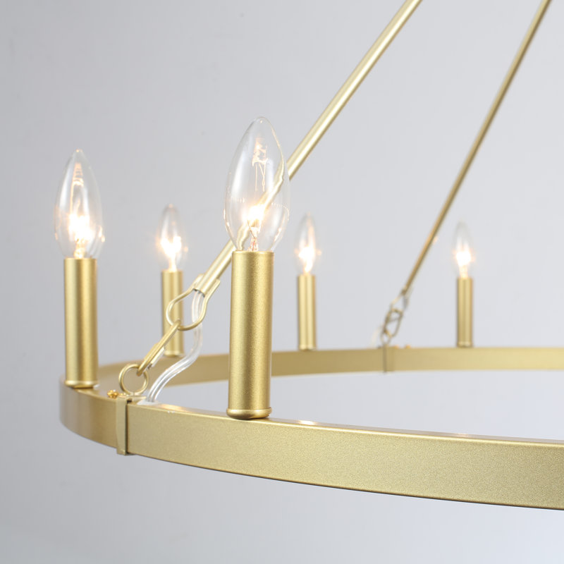 Lustre de style campagnard à 12 lumières en forme de bougie de style campagnard Moomal, Or vaporisé, 12